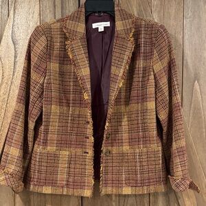 Coldwater Creek Women's Checkered Blazer - Brown/Red/Orange. Woman 8P.